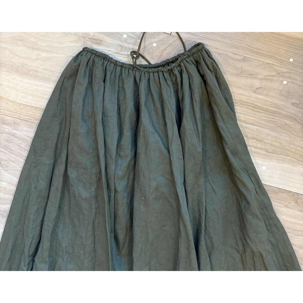 Dissh Women's Flynn Olive Green Linen Blend Maxi Skirt Elastic Tie Waist Size 4 - Picture 6 of 10